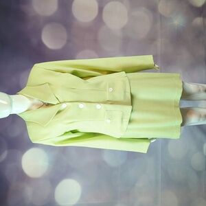 Habits Women's 2 Piece Suit Jacket / Blazer and Skirt Lime White Suit Set sz 10